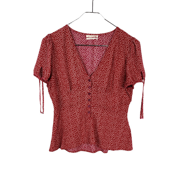 Urban Outfitters Blouse Baby Doll Front Red Floral Daisy Print Women's M medium